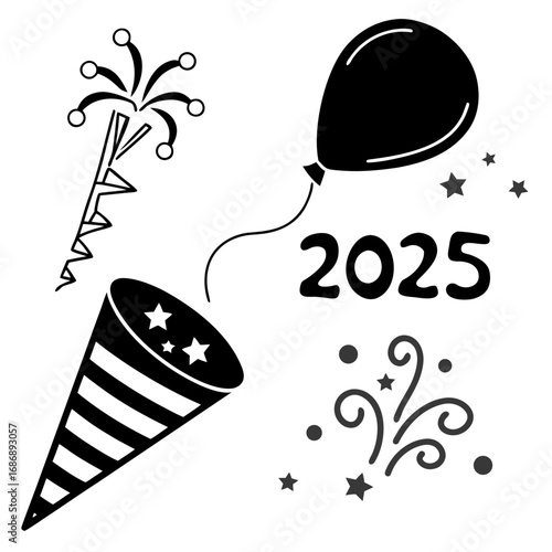 New Year Celebration Elements party popper balloon