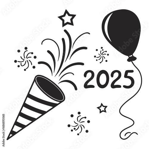 New Year Celebration Elements party popper balloon