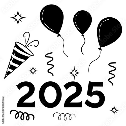 New Year Celebration Elements balloons party popper