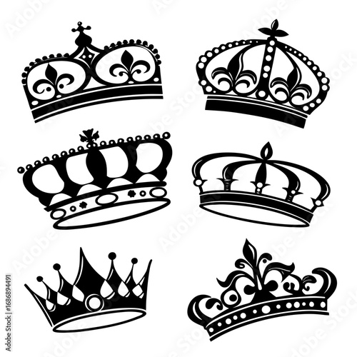 Royal crowns and tiaras black silhouettes regal monarchy