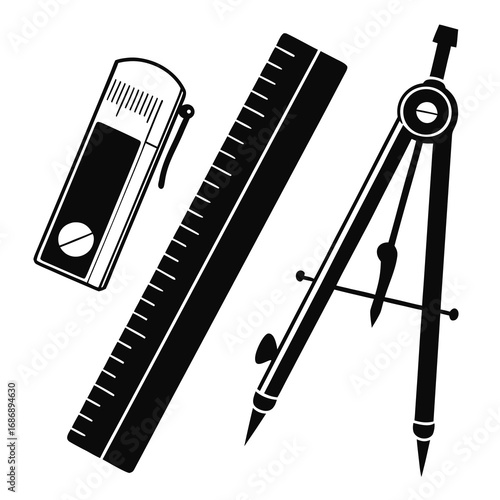 School stationery set black silhouette school supplies