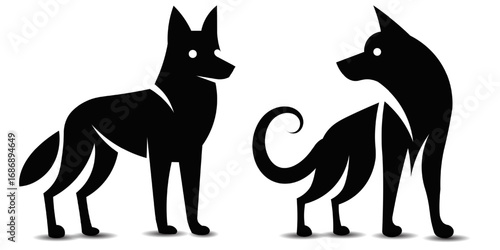 Domestic dog vector silhouette in different style. Abstract logotype puppy shape