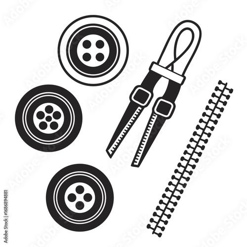 Sewing notions silhouettes buttons zipper craft tailor