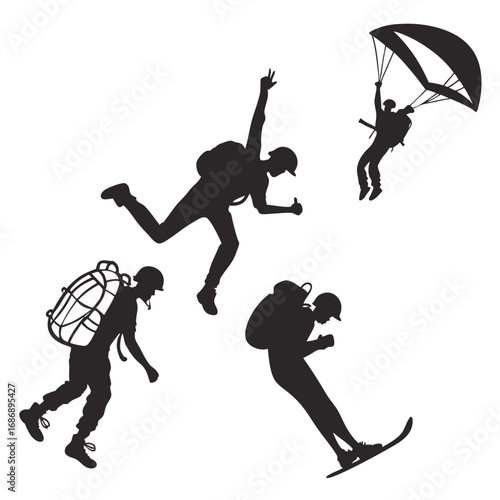 Skydivers Parachuting and Skiing Silhouettes parachute