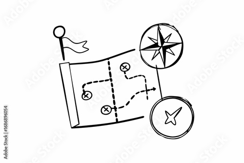 Vector hand drawn doodle sketch of strategic planning and goal setting isolated on white background