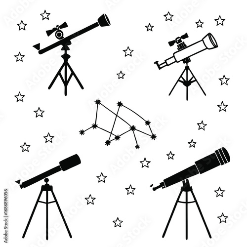 Telescopes and stars constellation tripod astronomy