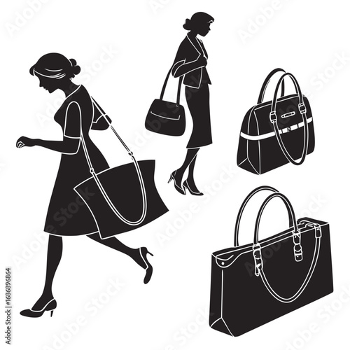 Women carrying handbags and separate bag designs silhouette