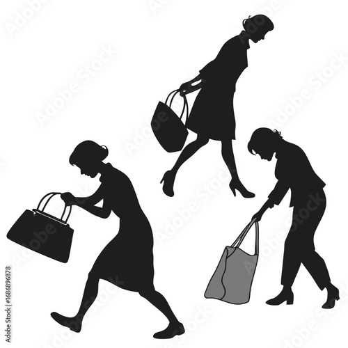 Women carrying handbags silhouettes clutch