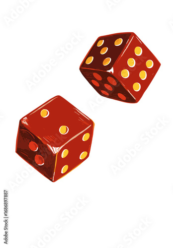 Two Red Dice Rolling, Gambling Game Illustration