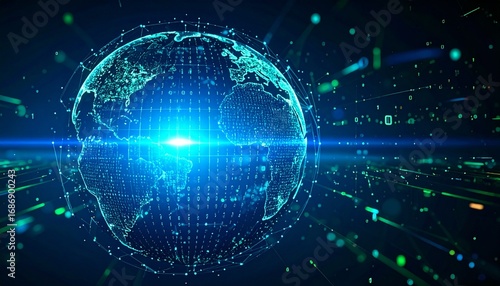 Wallpaper Mural A digital representation of planet Earth with glowing lines. The illustration captures the essence of interconnectedness, technology, and globalization Torontodigital.ca