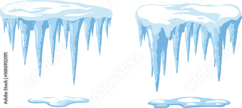icy formations hanging from snowy ledges with icicles