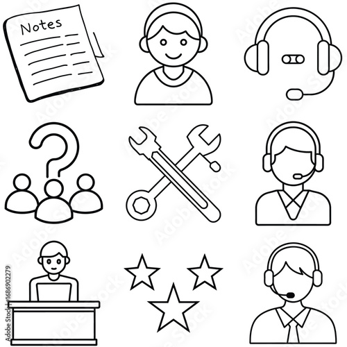 Customer Support and Service Line Icons Set