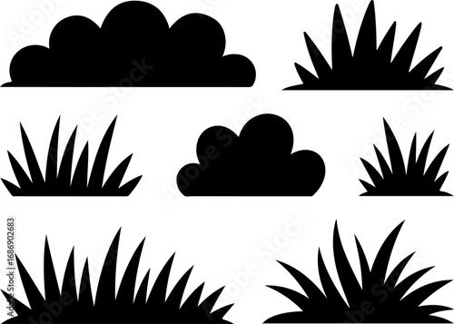 Bushes and Grass Silhouette Vector Set"