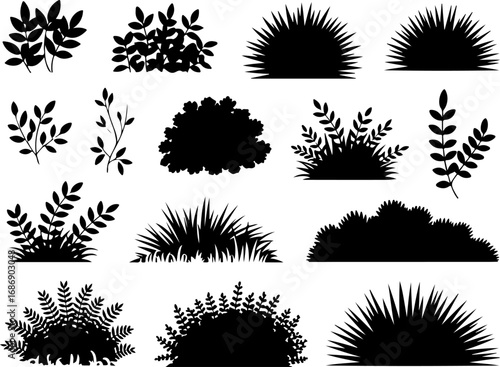 Bushes and Grass Silhouette Vector Set"