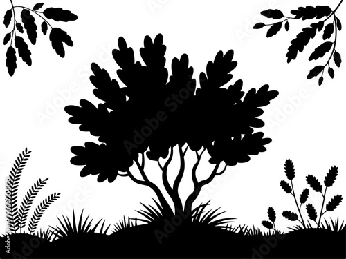 Bushes and Grass Silhouette Vector Set"