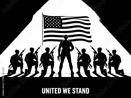 USA Military Memorial Silhouette with Flags and Cross" Graphics
