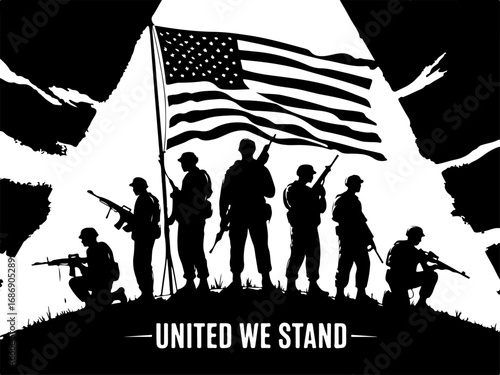 "American Soldiers Silhouette with Flag