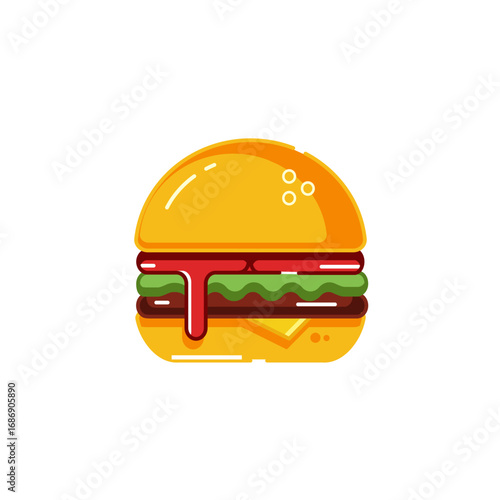 Isolated Solid Icon Fast Food Burger Vector Illustration Cartoon Flat Design