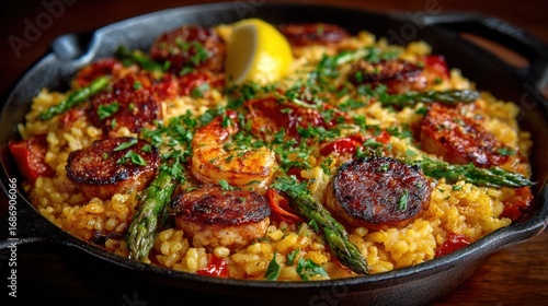 Wallpaper Mural Delicious seafood and chorizo paella with fresh herbs and lemon Torontodigital.ca