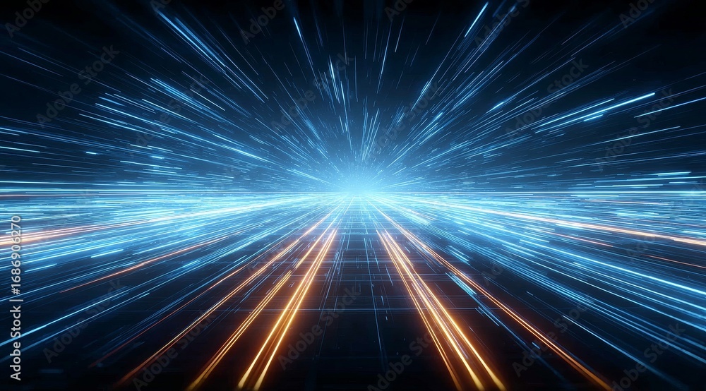 Obraz premium Radiant Light Trails Converging in a Futuristic Space