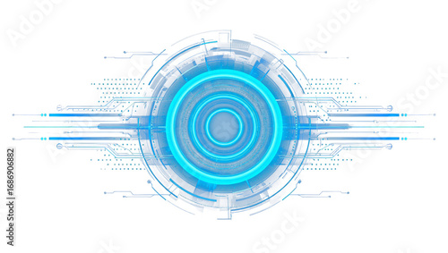 Blue Glowing Futuristic HUD Element, Circle Shape, Technology Style on Transparent Background
