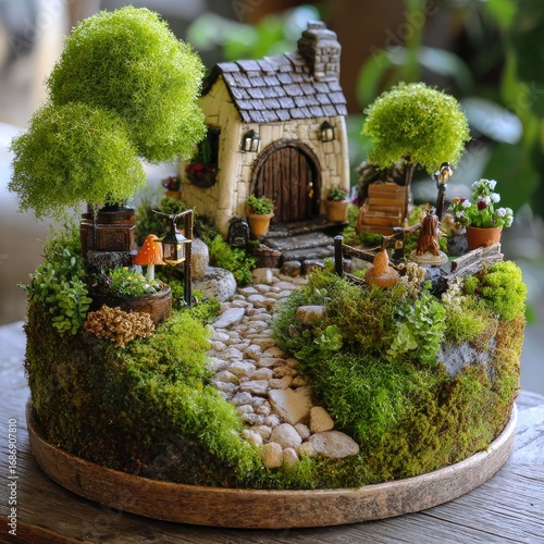 Fototapeta Naklejka Na Ścianę i Meble -  Whimsical fairy garden with miniatures and moss