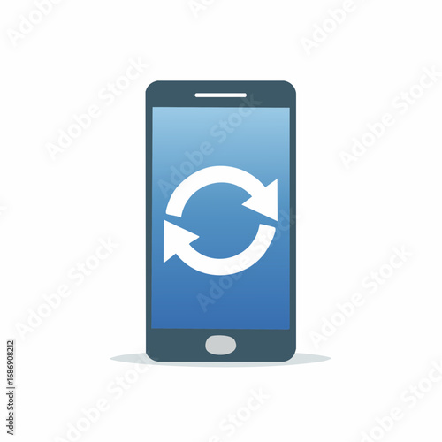 Smartphone with refresh symbol on screen, modern mobile device illustration