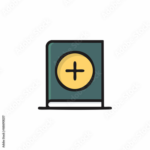 Stylized green book icon with a plus symbol for adding content or learning