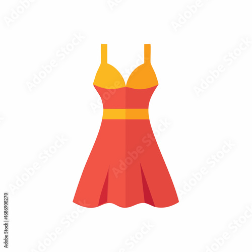 Vibrant orange and yellow dress with spaghetti straps modern flat design vector