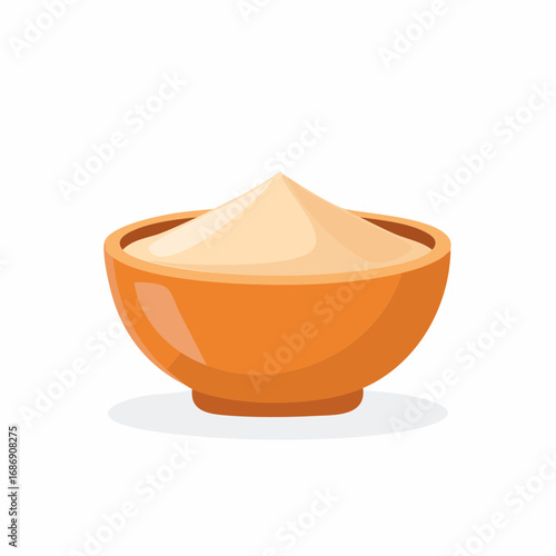 Wooden bowl filled with light beige powder illustration
