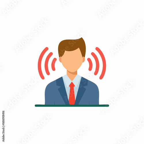 Listening Businessman Flat Icon with Waves Showing Awareness or Attention