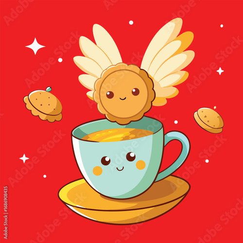 Happy Easter drawing of a cute baby bunny in a cup of coffee