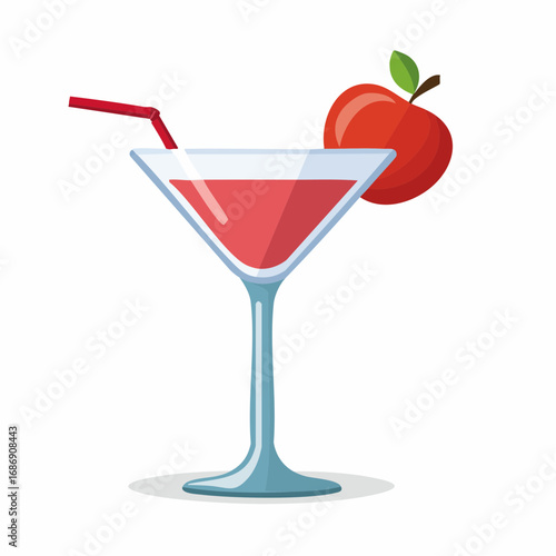 Elegant Martini Glass with Red Cocktail and Apple Garnish, Illustration