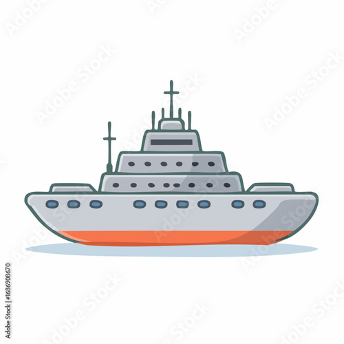 Isolated passenger ship at sea, cruise liner vector illustration on white background.