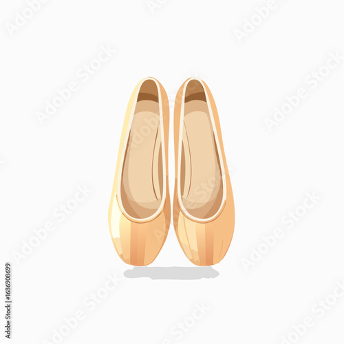 Elegant pale gold ballet shoes, pointe shoes, footwear for dance and ballet, stage costume
