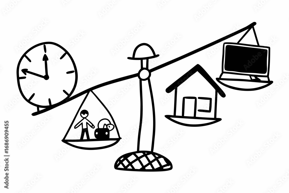 Fototapeta premium Vector hand drawn doodle sketch of work-life balance concept isolated on white background