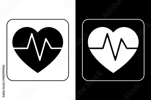 Heart Rate Heartbeat Icon Vector on Black and White Background.