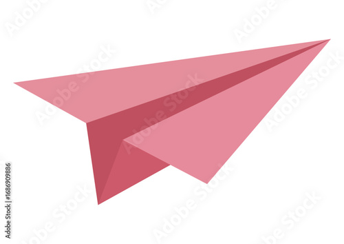 Pink paper airplane icon representing a symbol of travel, message, and communication. Minimalist design for web element.