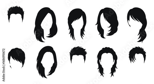 various hairstyles silhouettes displayed in grid formation