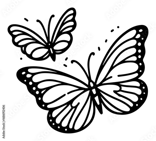 Butterfly pair vector – graceful flying insects with decorative wings, simple outline illustration