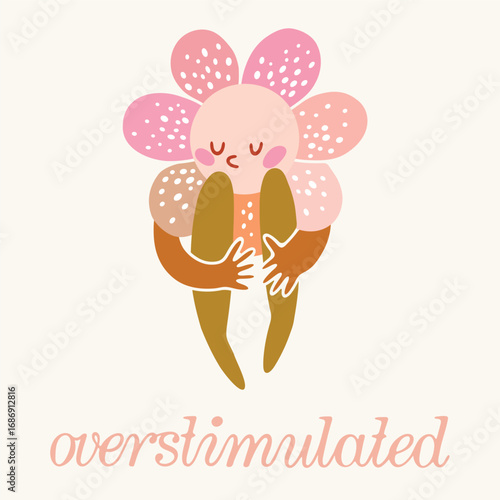 Overstimulated Flower Head Character Hugging Knees, Emotional and Introverted Concept Art, Quiet and Sensitive Mental Health Illustration