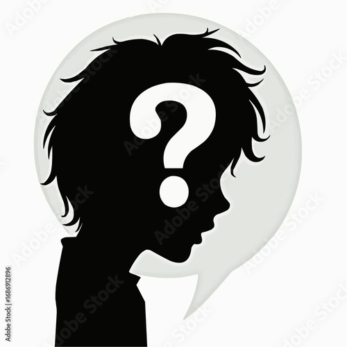 Silhouette of a child in profile with question mark on speech bubble  
