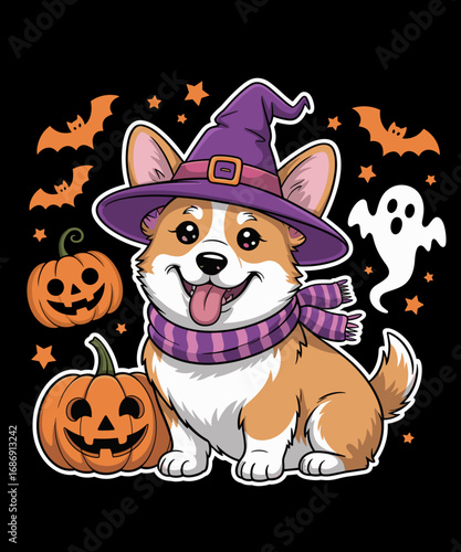 Witch Hat Corgi Dog Ghost Pumpkin Funny Dog Lover Halloween