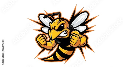 Angry Cartoon Wasp Mascot.
