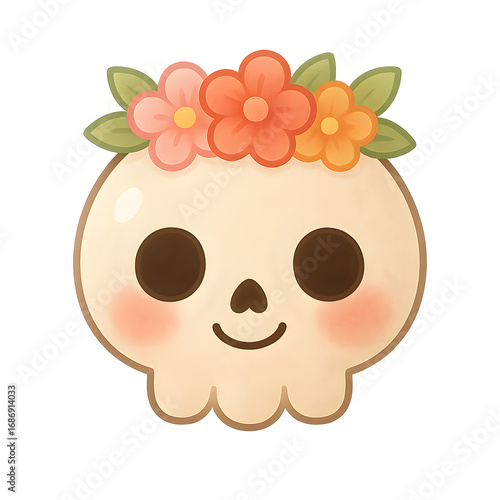 Kawaii Skull with Flower Crown PNG | Cute Chibi Halloween Skull