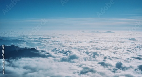 Sea of Clouds and Mountain Landscape, Clear Blue Sky and Magnificent Clouds, Suitable for Scenery Decoration, Nature - Themed Design, Travel Promotion