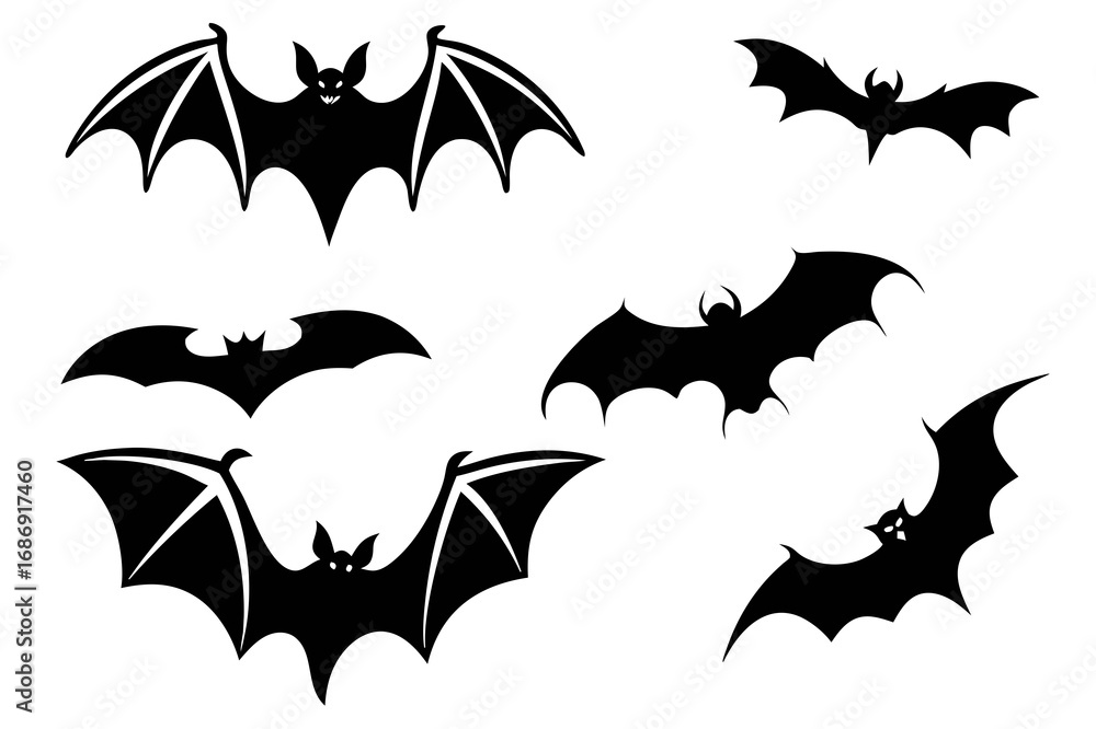 Naklejka premium Scary Bat Silhouette Set – Halloween Flying Bats Vector Clipart for Decor and Crafts