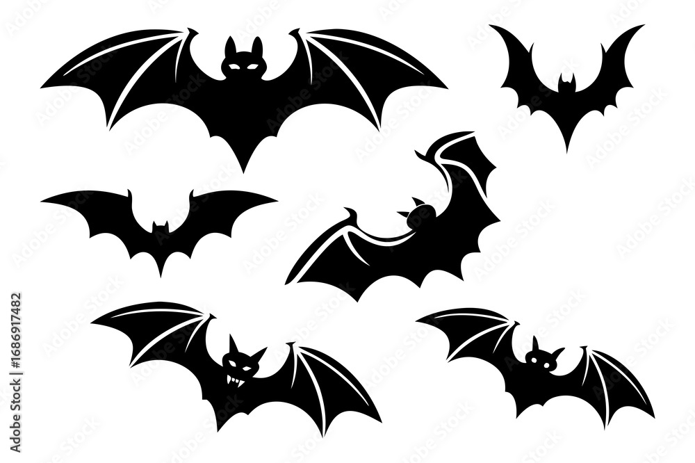 Naklejka premium Scary Bat Silhouette Set – Halloween Flying Bats Vector Clipart for Decor and Crafts