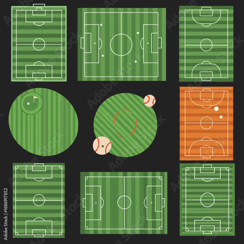 Collection of various sports fields and courts for athletic competition and recreation