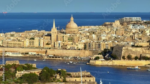 Valletta city - capital of Malta island. Closeup drone view